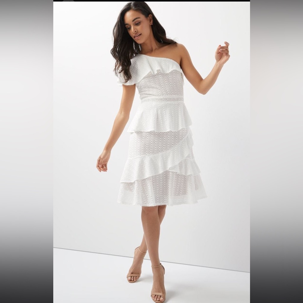 🤍 Gianni Bini Marina One-Shoulder Eyelet Lace Midi Dress | XS | NWT 🤍